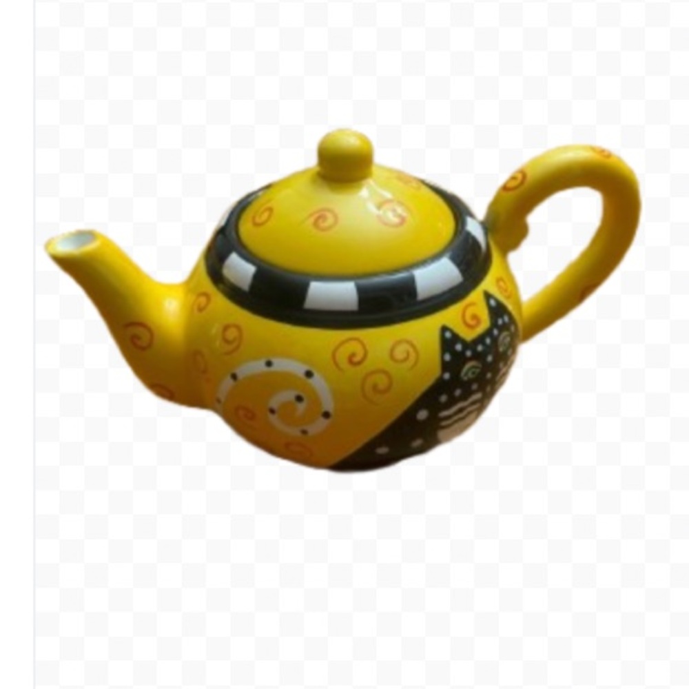 Laurel Burch Vintage 1998 Ceramic Polka Dot Cat Teapot Yellow/Black - Picture 14 of 14